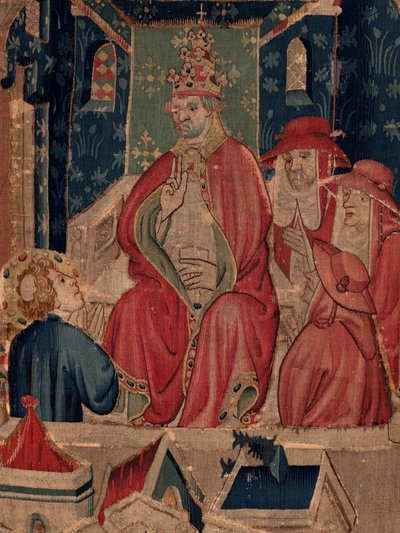 Geschichte von Saint Piat und Saint Eleuthère, Szene 9: Saint-Éleuthère wird als Bischof von Tournai bestätigt. Detail. von Unknown artist