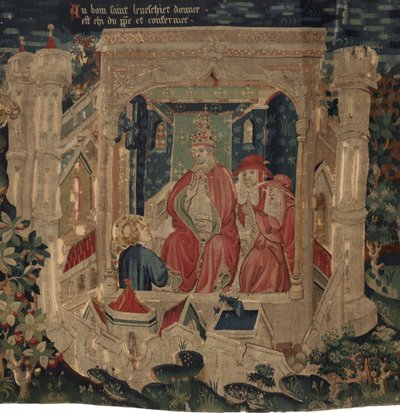 Geschichte von Saint Piat und Saint Eleuthère, Szene 9: Der Heilige Éleuthère wird vom Papst als Bischof von Tournai bestätigt von Unknown artist