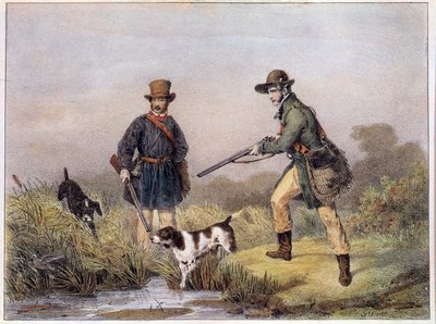 Jäger in den Sümpfen. Drucke des 19. Jahrhunderts Gien, Jagdmuseum von Unknown artist