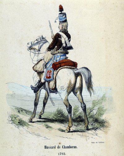 Husar von Chamboran im Jahr 1793 zu Pferd. von Unknown artist