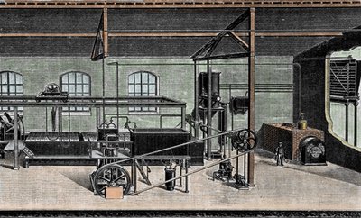 Eisherstellung: Zollinstallation. Gravur aus dem 19. Jahrhundert von Unknown artist