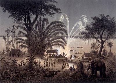Beleuchtung des Flusses während des Bassac-Festes, Siamesisches Laos. In „Atlas der Erkundungsreise in Indochina 1866-1868“ veröffentlicht unter der Leitung von F. Garnier 1873. von Unknown artist