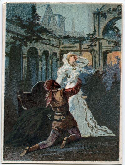 Illustration von „Ernani“ von Giuseppe Verdi, Akt 2, Szene IV, Oper von 1844 nach der Tragödie „Hernani“ von Victor Hugo. Chromolithographie aus dem späten 19. Jahrhundert. von Unknown artist