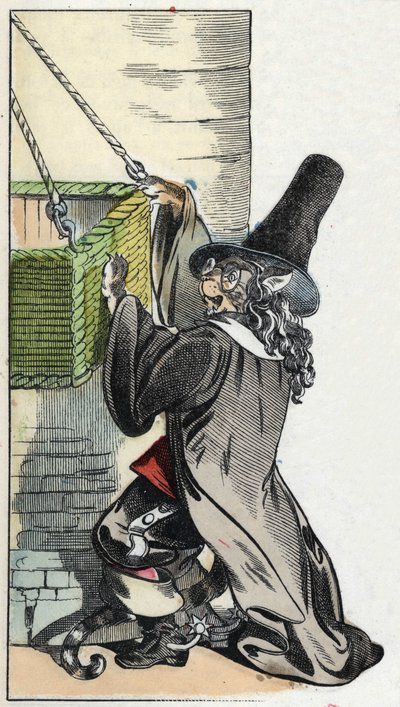 Illustration des Märchens „Der schreckliche Raminagrobis und die Mäuse“. Charakterzeichnungen von Fabeln von Jean de la Fontaine. In „Märchen aus dem Heim für die Kleinen“. Anonyme Gravur des 19. Jahrhunderts. von Unknown artist