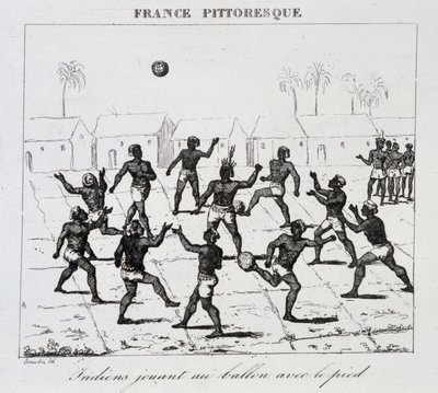 Indianer (Südamerika) spielen Ball mit dem Fuß von Unknown artist