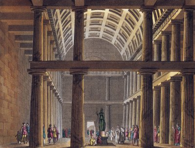 Innenraum des Parthenon - Statue der Göttin Athena (Minerva) im Parthenon von Athen, Antikes Griechenland - Gravur um 1820 von Unknown artist