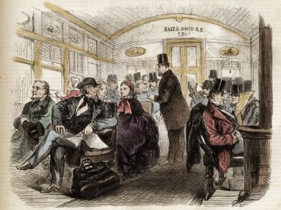 Innenansicht eines Wagens der Baltimore & Ohio Railroad, USA - 1861 - Innenansicht eines amerikanischen Wagens im Jahr 1860 von Unknown artist