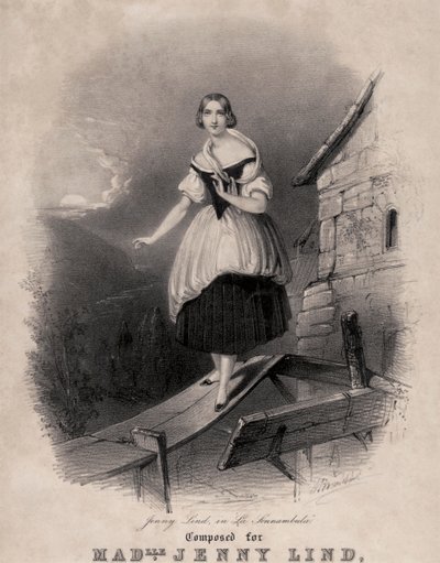 Jenny Lind, schwedische Sopranistin, in der Schlafwandler-Szene von Bellinis La sonnambula von Unknown