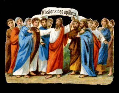 Jesus vertraut den Aposteln ihre Missionen an - Chromo. von Unknown artist