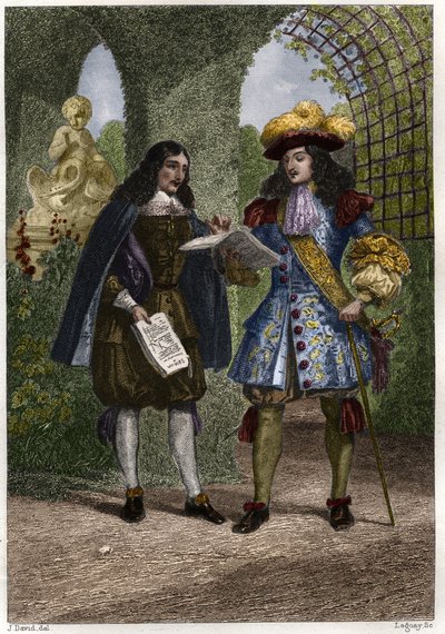 Jean-Baptiste Colbert (1619-1683) mit Ludwig XIV., König von Frankreich und Navarra (1638-1715). Gravur aus dem 19. Jahrhundert. Private Sammlung. von Unknown artist