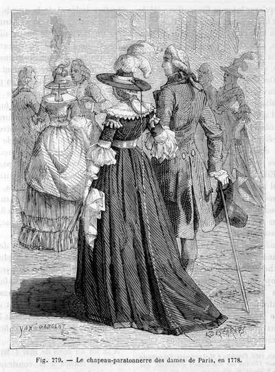 Damen von Paris mit Blitzableiterhut 1778 - Gravur von Unknown artist