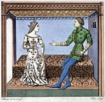 Lancelot und Guinevere im Gespräch - Auszug aus Lancelot du Lac, basierend auf einem Dokument von 1370 von Unknown artist