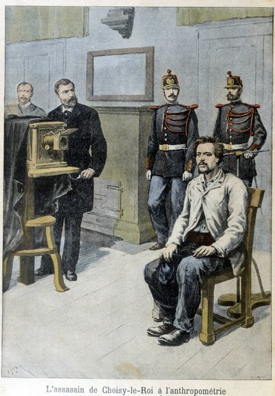 Der Mörder von Choisy-le-Roi bei der Anthropometrie (und M. Alphonse Bertillon) - in „Le Petit Journal“, Mai 1899 von Unknown artist