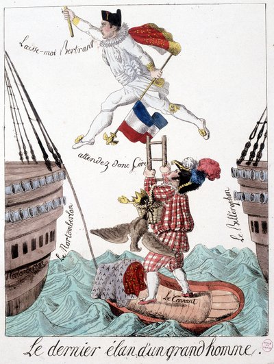 Der letzte Schwung eines großen Mannes: Karikatur von Napoleon und General Bertrand - in „Napoleon 1er, Karikaturen, Dummysammlung“, Paris von Unknown artist