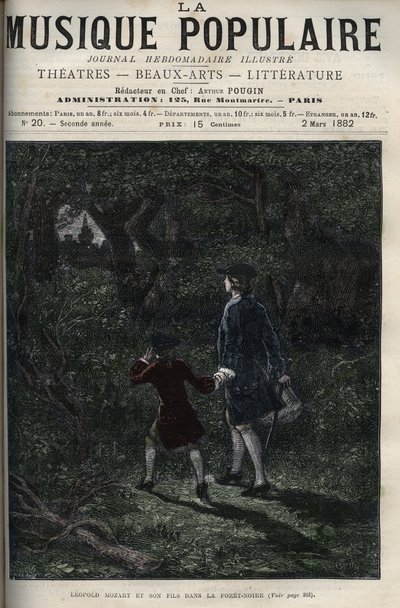 Leopold Mozart und sein Sohn Wolfgang Amadeus im Schwarzwald - Gravur in „La musique populaire“ - illustriertes Wochenblatt - 1882 von Unknown artist