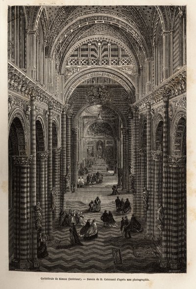 Das Innere der Kathedrale von Siena, Gravur zur Illustration einer Reise nach Siena (Italien) im Jahr 1865, in „Le tour du monde, nouveau journal des voyages“ veröffentlicht unter der Leitung von Edouard Charton von Unknown artist