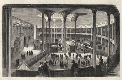 Das Innere eines Depots des Einwanderungszentrums von Castle Garden - New York State - Einwanderungskommission - Gravur in „The Illustrous Universe“ von 1869 von Unknown artist