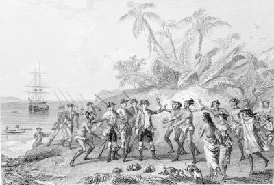 Louis Antoine, Graf von Bougainville (1729-1811) kommt in Tahiti an von Unknown artist