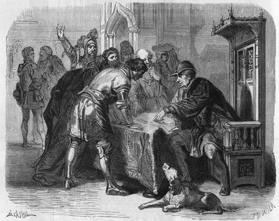 Ludwig XI., König von Frankreich, erfährt vom Tod Karls des Kühnen am 7. Januar 1477. Gravur des 19. Jahrhunderts. von Unknown artist