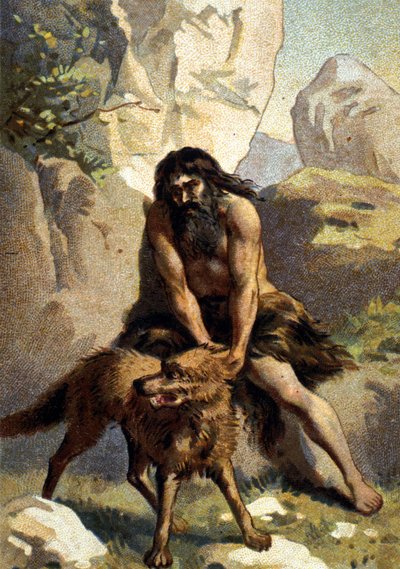 Lykanthropie: Wahnvorstellung desjenigen, der glaubt, in einen Wolf verwandelt zu sein. Chromolithographie des 19. Jahrhunderts von Unknown artist