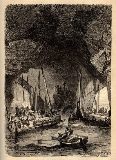 Morgats Höhlen - Meeresgrotten von Morgat - Finistère - Bretagne - Gravur in „PATRIE - Beschreibung der malerischen Frankreich in 6 Bänden“ von Lucien Huard - Ende des 19. Jahrhunderts von Unknown artist