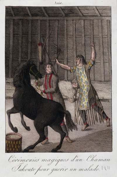 Magische Zeremonie eines Schamanen Yakoute (Yakoute) zur Heilung eines Kranken (Sibirien) - Gravur, Anfang 19. Jahrhundert von Unknown artist