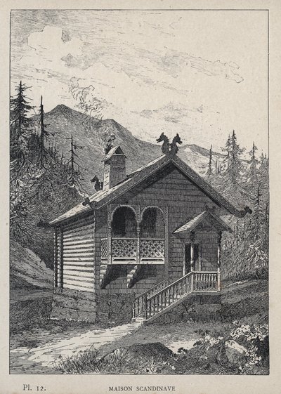 Skandinavisches Haus - Gravur von 1889 in 