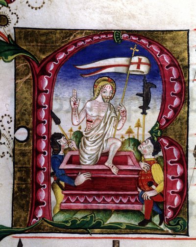 Manuskript eines liturgischen Liedes. Miniatur, die die Auferstehung darstellt. 15. Jahrhundert. Kirche der gekrönten Jungfrau von Lodi von Unknown artist