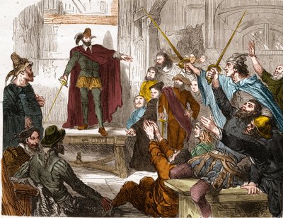 Sitzung des Komitees der Sechzehn (16) im Jahr 1588 (Rat der Vertreter der sechzehn Viertel von Paris) Aufstandskomitee, das während der Liga in Paris gebildet wurde. von Unknown artist