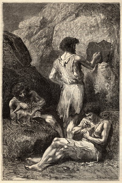 Männer im Steinzeitalter - Gravur aus dem 19. Jahrhundert von Unknown artist