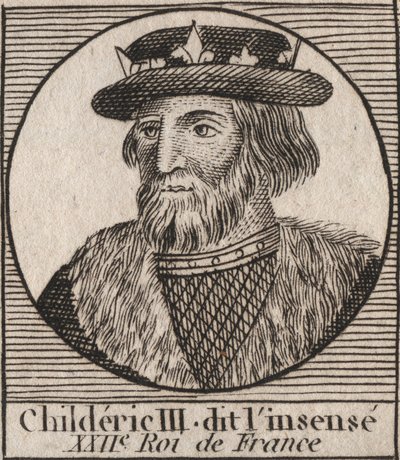 Merowinger-Dynastie: Porträt von Childerich III. (714-755) König der Franken - Gravur aus „Instruction sur l