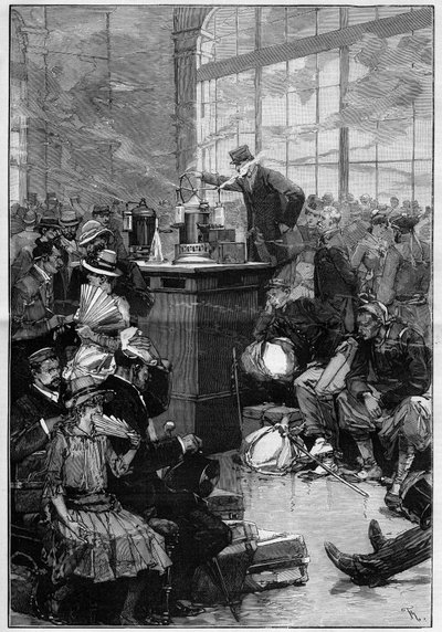 Maßnahmen gegen die Cholera-Epidemie in Toulon: der Desinfektionsraum des Bahnhofs Lyon, Paris. Gravur in „Le Monde Illustré“ von Unknown artist