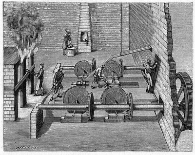 Metallurgie im 18. Jahrhundert: ein Gießereizug. Gravur in „La Nature: revue des sciences et de leurs applications aux arts et a l