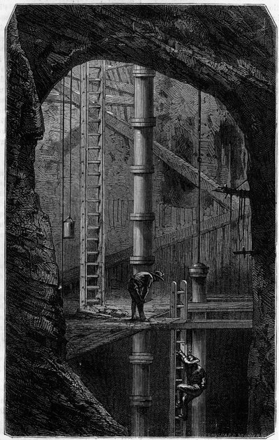 Bergleute in einer Zinnmine in Cornwall, England. Gravur im Journal „La jeunesse“ von Unknown artist