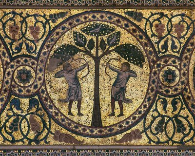 Mosaik der königlichen Jagd (Nahaufnahme), der Brunnenraum, 1165-67 von Unknown