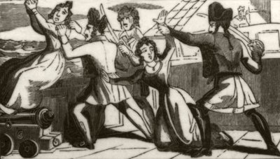 Mrs. Glass und ihre Tochter flehen die Piraten an, ihr Leben zu verschonen, ca. 1836 von Unknown artist