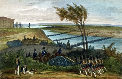 Napoleonische Kriege: Russlandfeldzug. Überquerung des Flusses Niemen (Dnjemen) am 24.06.1812, der die beiden Reiche trennt. Gravur aus dem 19. Jahrhundert von Unknown artist
