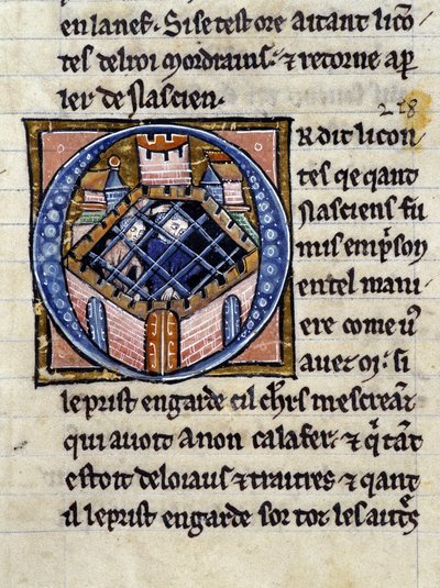 Nascion im Gefängnis. Manuskript: Eroberung des Heiligen Grals, geschrieben 717 Jahre nach der Passion unseres Herrn. Bibliothèque municipale de Rennes, ms. 255 (Sammlung von Romanen der Tafelrunde); Paris von Unknown artist