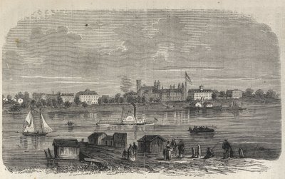 New York State - Emigration Commission Establishment - Ward Island - Gravur in „Das illustrierte Universum“ von 1869 von Unknown artist