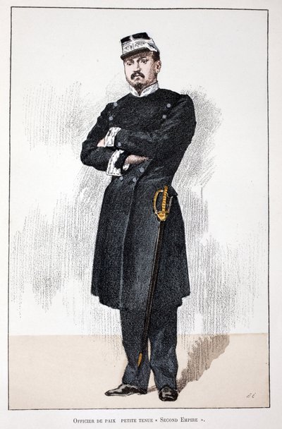 Friedensoffizier, kleine Zweite Empire Uniform (1852-1870). Farbradierung zur Illustration des Buches 