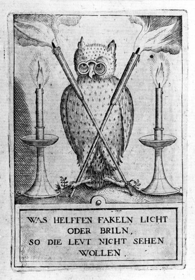 Eule mit Brille, Symbol der Weisheit. Gravur des „Amphitheatrum sapientiae aeternae“ (Amphitheater der ewigen Weisheit) von Unknown artist