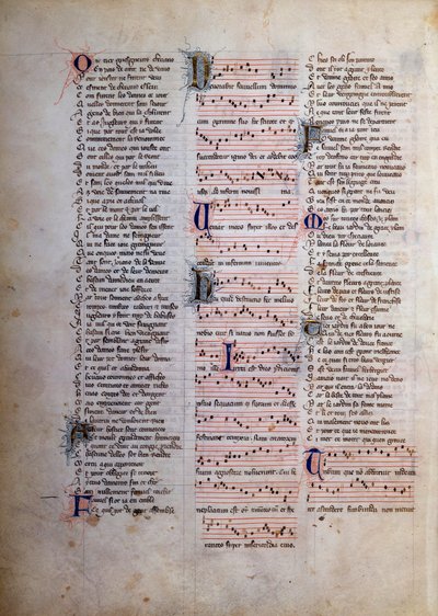 Seite mit Liedern, Texten und Musik, Miniatur aus „Le roman de Fauvel“ von Gervais de Bus von Unknown artist