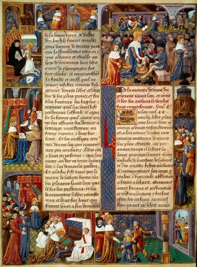 Pietätszene: König Ludwig IX. (1214-1270) (Saint Louis) wäscht den Armen die Füße, der König betet und Szenen christlicher Nächstenliebe des Königs von Unknown artist