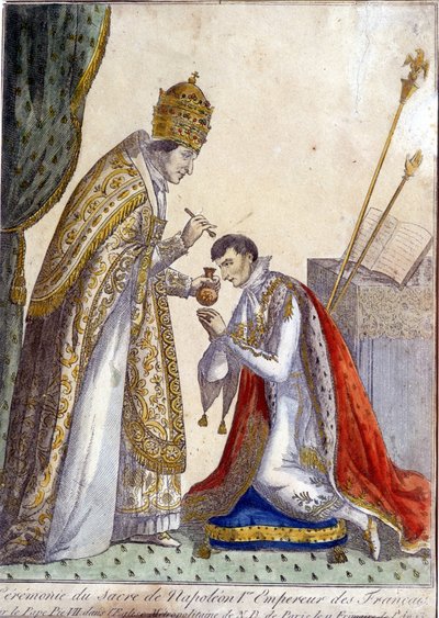 Pius VII. (1742-1823) salbte Napoleon I. während der Krönung des französischen Kaisers am 2. Dezember 1804 in Notre Dame de Paris - Gravur aus dem 19. Jahrhundert von Unknown artist
