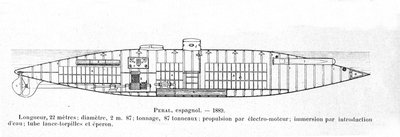 Tafel darstellend das spanische U-Boot Peral, entworfen von Isaac Peral (1851-1895) im Jahr 1884 von Unknown artist