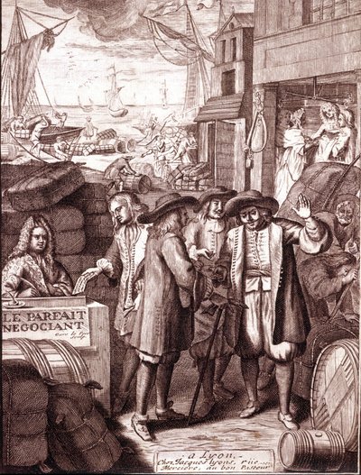 Hafenhändler im Gespräch. Gravur aus dem 19. Jahrhundert. von Unknown artist