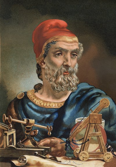 Porträt von Archimedes, griechischer Mathematiker und Physiker (Syrakus, 287 v. Chr. - 212 v. Chr.). nach „La Ciencia y sus Hombres“ von Louis Figuier. Barcelona 1881 von Unknown artist
