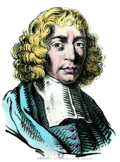 Porträt von Baruch de Spinoza (1632-1677) niederländischer Philosoph, auch bekannt als Bento de Espinosa oder Benedictus de Spinoza oder Benoît de Spinoza. Gravur des 17. Jahrhunderts von Unknown artist