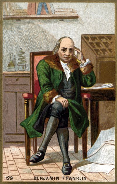 Porträt von Benjamin Franklin (1706 - 1790). Chromolithographie des späten 19. Jahrhunderts. von Unknown artist