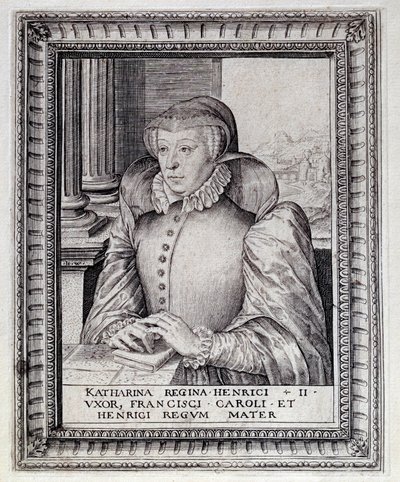 Porträt von Katharina von Medici (Caterina de Medici) (1519-1589), Königin von Frankreich. Kupferstich aus dem 16. Jahrhundert. Pau, Musee Du Chateau von Unknown artist